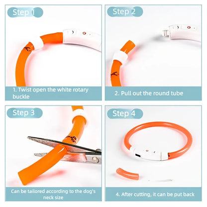 New LED Dog Collar USB Rechargeable，3 Mode Adjustable Glowing Dog Collar for Night Walking，Safe Reflective Pet Collar