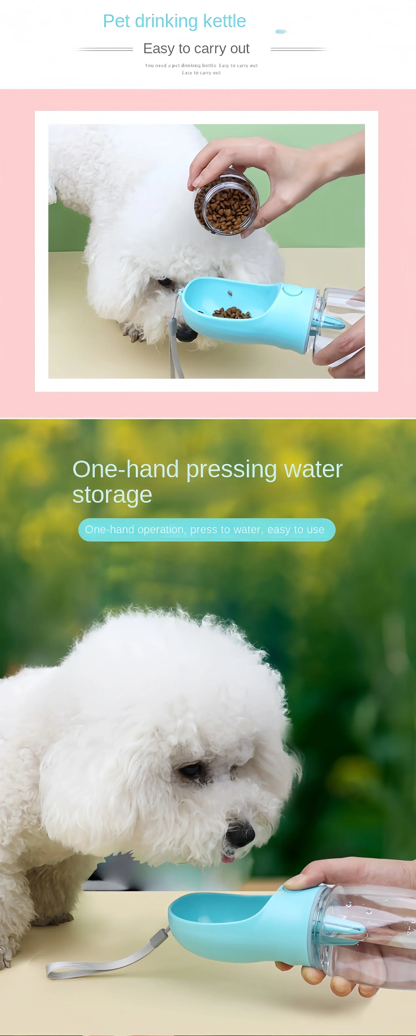 Portable Dog Cat Water Bottle with Storage Food and Water Container for Puppy Pets
