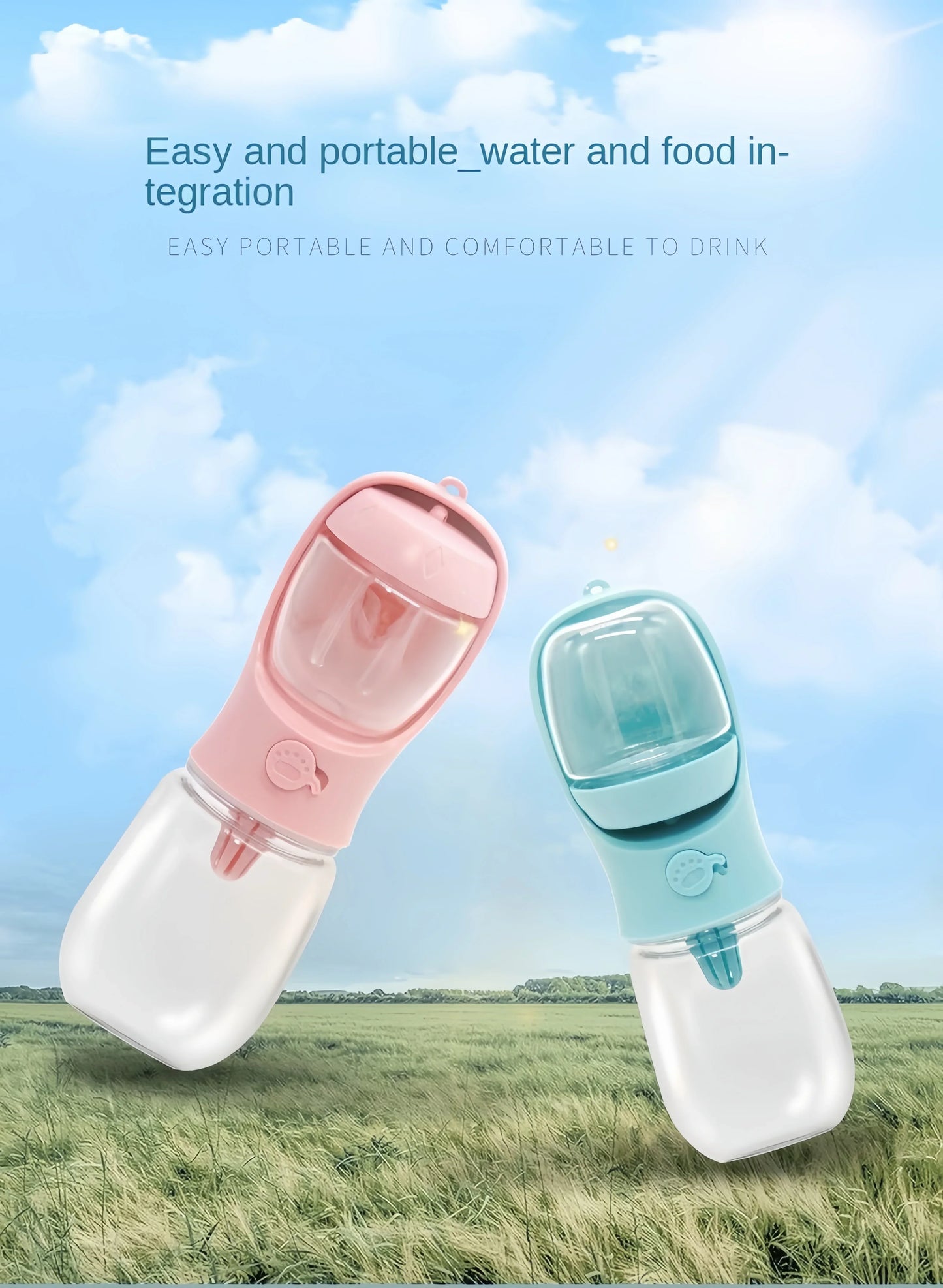 Portable Dog Cat Water Bottle with Storage Food and Water Container for Puppy Pets