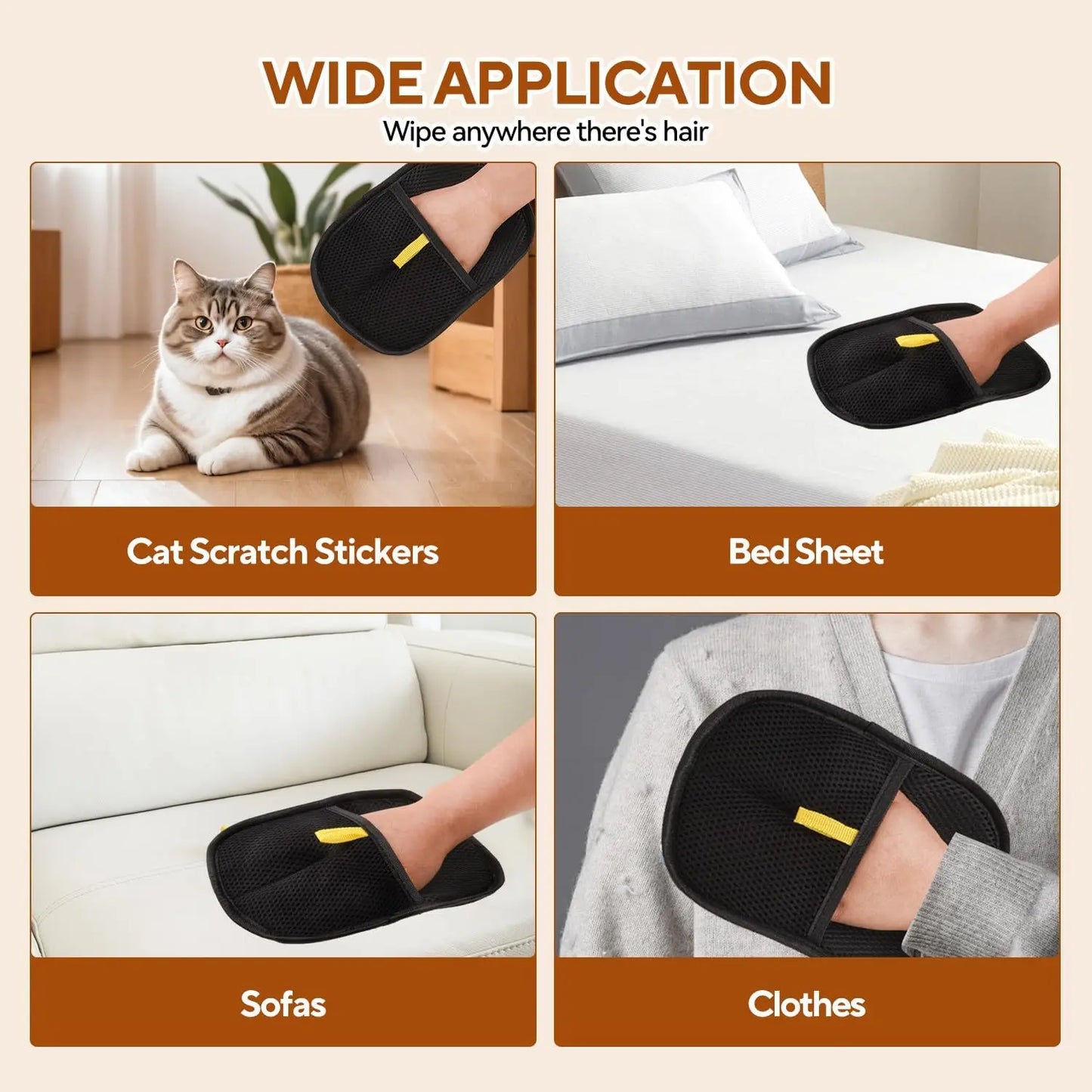 Double-Sided Reusable Pet Hair Removal Gloves Static-Free Grooming Tools for Pets Efficient Carpet Fur Removal