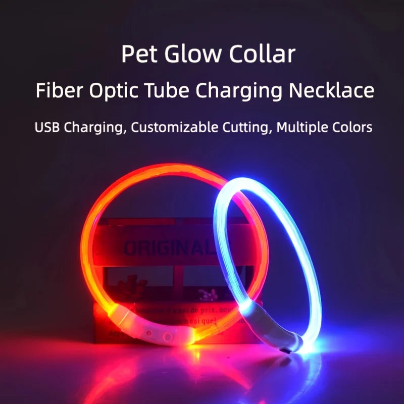 New LED Dog Collar USB Rechargeable，3 Mode Adjustable Glowing Dog Collar for Night Walking，Safe Reflective Pet Collar